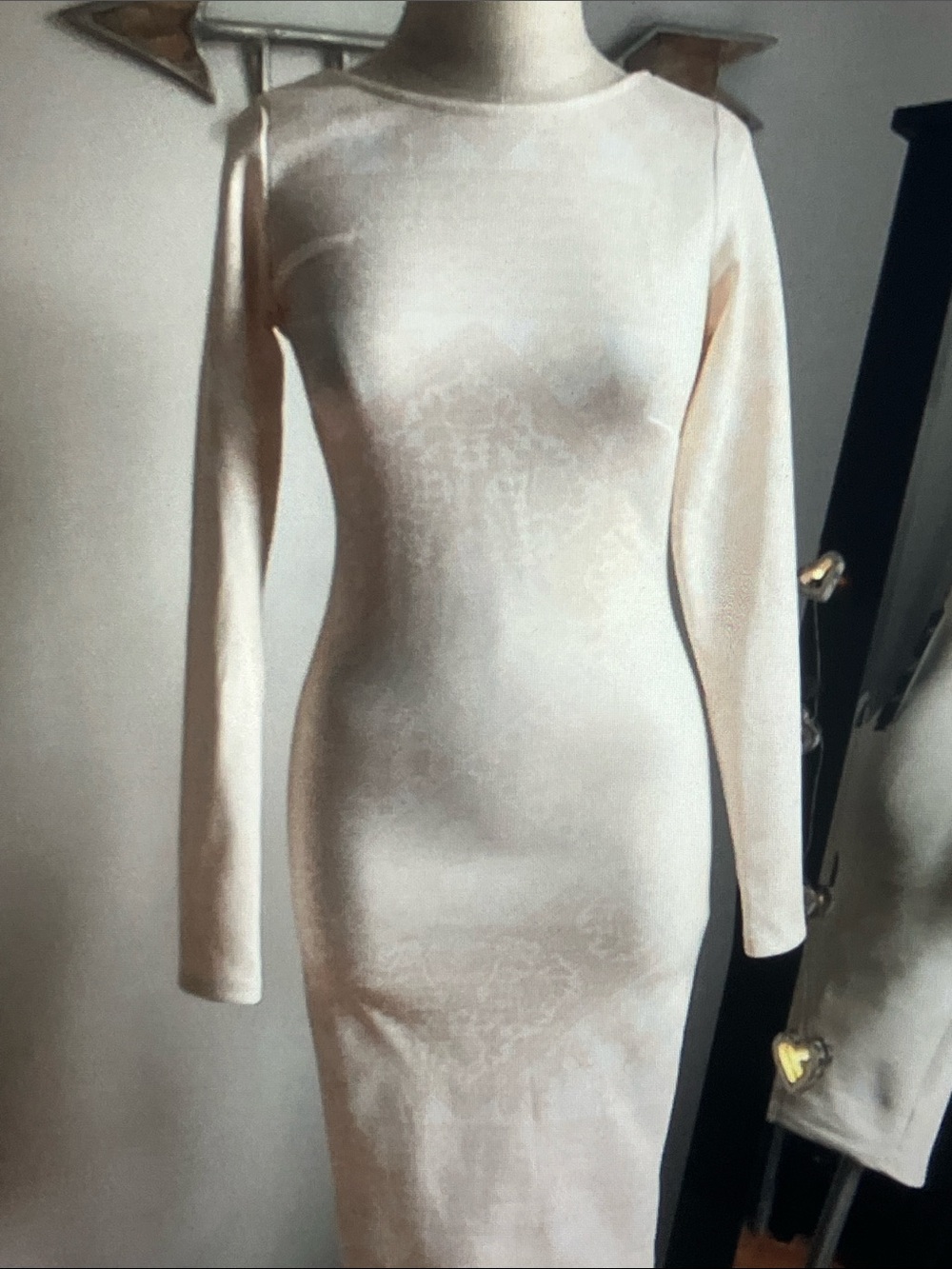 Kardashian Kollection Cream Long-Sleeve Midi Bodycon Dress